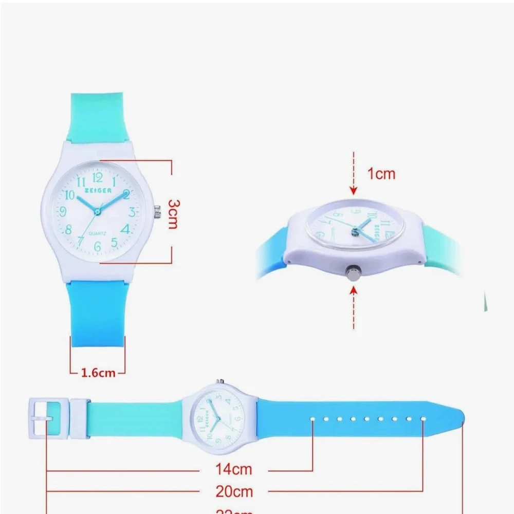 ZEIGER Kids Teenager Sports Wrist Watch Time Teacher Blue & White Silicone Band